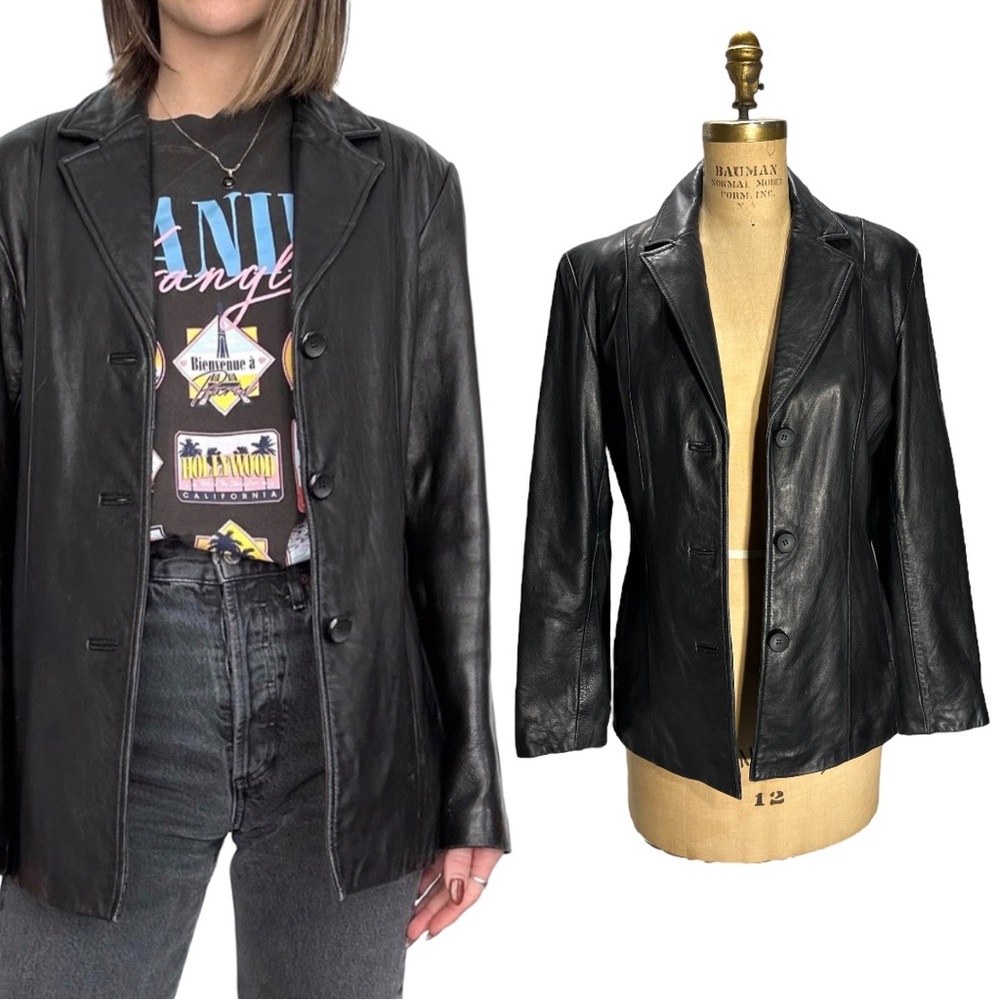 Vintage Leather Blazer Jacket Black Sz 4